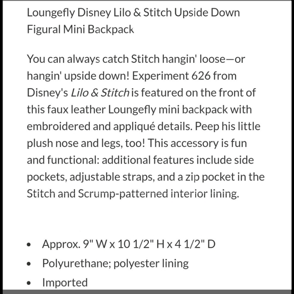 NWT Loungefly Lilo and Stitch upside-down mini backpack main image 8